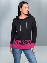 Kapuzenpullover Long-Pullover Gr. 40, pink (schwarz, fuchsia, gemustert) Damen Pullover