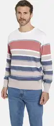 Rundhalspullover Pullover CARIANETTO , Herren, Gr. M, beige (beige gestreift), Obermaterial: 70% Baumwolle CO. 30% Polyacryl PAN., unifarben, casual, normal, Rundhals, Langarm, Pullover, im Colorblocking-Stil