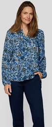 Klassische Bluse Leichte mit floralem Print Gr. 50, blau (dunkelblau) Damen Blusen
