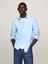 Langarmhemd POPLIN PRINT SF SHIRT , Herren, Gr. M, N-Gr, blau (vessel blau, optic wei), Web, Obermaterial: 100% Baumwolle, casual, slim fit, Langarm 2-Knopf-Manschette, Hemden, mit modischem Print