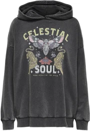 Kapuzensweatshirt ONLLUCINDA L/S EYE HOOD SWT Gr. XL (42), schwarz (black print:celestial bohemian) Damen Sweatshirts
