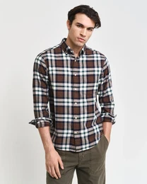 Langarmhemd REG FLANNEL PLAID SHIRT , Herren, Gr. 4XL, N-Gr, braun (cacao), Flanell, Obermaterial: 100% Baumwolle, kariert, casual, Langarm, Hemden
