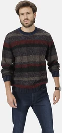 Rundhalspullover Pullover VELONZA , Herren, Gr. M, blau (dunkelblau gemustert), Obermaterial: 50% Schurwolle WV. 50% Polyacryl PAN., unifarben, casual, normal, Rundhals, Langarm, Pullover, mit Zopfmuster