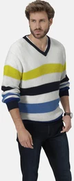V-Ausschnitt-Pullover Pullover STILOMARE , Herren, Gr. 62, wei (wei gestreift), Obermaterial: 50% Baumwolle CO. 50% Polyacryl PAN., gestreift, casual, normal, V-Ausschnitt, Langarm, Pullover, mit V-Ausschnitt