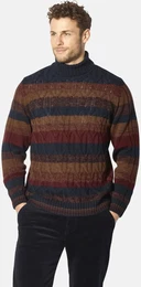 Rollkragenpullover Pullover VANNIGITO , Herren, Gr. L, rot (dunkelrot gestreift), Obermaterial: 50% Schurwolle WV. 50% Polyacryl PAN., gestreift, casual, normal, ohne Ausschnitt, Langarm, Pullover