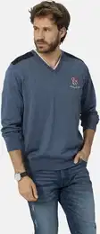 Pullunder Pullover VELLIANO , Herren, Gr. 48, blau, Obermaterial: 100% Baumwolle CO., unifarben, casual, normal, V-Ausschnitt, Langarm, Pullover, mit Schulterbestzen