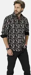 Langarmhemd Hemd STILANOVA , Herren, Gr. M, schwarz (schwarz gemustert), Obermaterial: 100% Baumwolle CO., Langarm, Hemden, in floralem Druck-Design