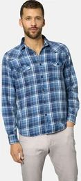 Langarmhemd Hemd FRANLONO , Herren, Gr. L, blau (blau kariert), Obermaterial: 100% Baumwolle CO., Langarm, Hemden, im Used-Look