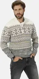 Troyer Pullover VARZIRO , Herren, Gr. XL, grau (grau gemustert), Obermaterial: 55% Polyacryl PAN. 45% Baumwolle CO., unifarben, casual, normal, ohne Ausschnitt, Langarm, Pullover, im winterlichen Strickmuster