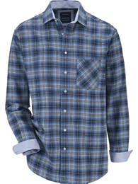 Langarmhemd Flanellhemd FLOREVERTI , Herren, Gr. L, blau (blau kariert), Obermaterial: 100% Baumwolle CO., Langarm, Hemden, aus weichem Flanell