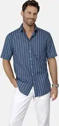 Outdoorhemd Kurzarmhemd FLORENZILLO , Herren, Gr. XL, blau (dunkelblau gestreift), regular fit, Kurzarm, Hemden, mit abgerundetem Saum