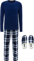 Schlafanzug UNDERWEAR LS PJ SET + FLUFFY SLIPPERS Gr. L (52), blue ink, heritage deck midi Herren Homewear-Sets