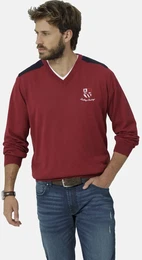 Pullunder Pullover VELLIANO , Herren, Gr. 48, rot, Obermaterial: 100% Baumwolle CO., unifarben, casual, normal, V-Ausschnitt, Langarm, Pullover, mit Schulterbestzen