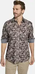 Langarmhemd Hemd DELZIMO , Herren, Gr. XL, grn (oliv gemustert), Langarm, Hemden, im Retro-Flair