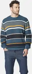 Rundhalspullover Pullover TORIVARA , Herren, Gr. L, blau (petrol gestreift), Obermaterial: 55% Polyacryl PAN. 45% Baumwolle CO., gestreift, casual, normal, Rundhals, Langarm, Pullover