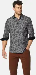 Langarmhemd Hemd TOSCOGERI , Herren, Gr. XL, weit, grau (grau gemustert), Obermaterial: 100% Baumwolle CO., Langarm, Hemden