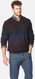 Wollpullover Pullover ROMODETTI , Herren, Gr. XL, rot (dunkelrot), Obermaterial: 50% Wolle mw. 50% Polyacryl PAN., gemustert, casual, normal, V-Ausschnitt, Langarm, Pullover