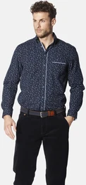 Langarmhemd Hemd CORABELLO , Herren, Gr. XXL, weit, blau (dunkelblau gemustert), Obermaterial: 100% Baumwolle CO., Langarm, Hemden
