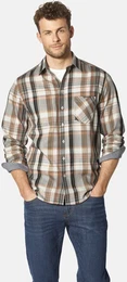 Langarmhemd Hemd TONIVERO , Herren, Gr. XL, weit, orange (orange beige kariert), Obermaterial: 100% Baumwolle CO., Langarm, Hemden