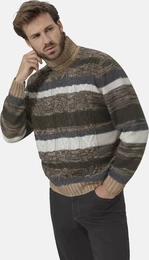Rollkragenpullover Pullover VERONZA , Herren, Gr. 54, beige (beige gestreift), Obermaterial: 50% Wolle WO. 50% Polyacryl PAN., gestreift, casual, normal, ohne Ausschnitt, Langarm, Pullover, aus hochwertiger Merinowolle