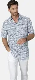 Outdoorhemd Kurzarmhemd FLORENZILLO , Herren, Gr. XXL, blau (blau gemustert), regular fit, Kurzarm, Hemden, mit abgerundetem Saum