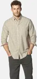Langarmhemd Hemd CASSATOLI , Herren, Gr. XL, weit, beige (beige gestreift), Obermaterial: 100% Baumwolle CO., Langarm, Hemden