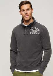 Sweatshirt Vintage Athletic Henley Jumper , Herren, Gr. S, schwarz (washed schwarz), angeraute Sweatware, Obermaterial: 100% Baumwolle, unifarben, modisch, Langarm, Sweatshirts
