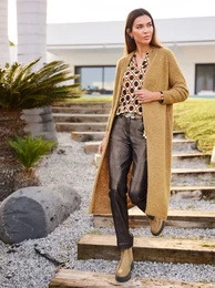Longstrickjacke Gr. 46, gelb (camel, meliert) Damen Strickjacken