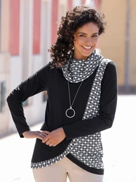 Rollkragenshirt INSPIRATIONEN Rollkragen-Shirt Gr. 42, schwarz (schwarz, ecru, bedruckt) Damen Shirts