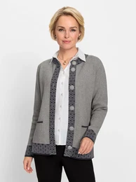 Strickjacke CLASSIC Gr. 50, grau (grau, meliert), Damen, 50% Modal, 30% Polyamid, 20% Polyester, gemustert, Strickjacken