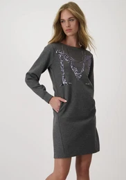 Sweatkleid Gr. 36, N-Gr, grau (anthrazit) Damen Kleider mit Pailletten