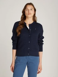 Strickjacke CO CABLE C-NK CARDIGAN , Damen, Gr. M (38), blau (schwarz night navy), Strick, Obermaterial: 100% Baumwolle, Strukturmuster, casual, normal hftlang, Rundhals, Langarm Rippstrickbndchen, Strickjacken, mit Zopfstruktur