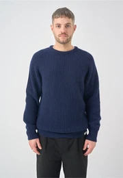 Strickpullover Crewneck Ribber , Herren, Gr. L, blau (dunkelblau), 20% Polyamid, unifarben, casual, normal, Rundhals, Langarm, Pullover, mit bequemem Tragekomfort