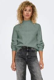 Stehkragenpullover ONLKATIA LS DETAIL HIGHNECK CC KNT Gr. M (38), grau (aqua gray detail:melange) Damen Pullover