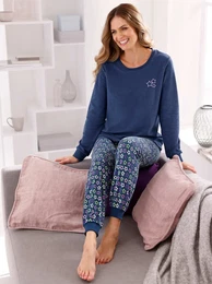 Schlafanzug WSCHEPUR Gr. 52/54, blau (dunkelblau, orchidee, bedruckt) Damen Homewear-Sets