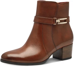 Stiefelette Gr. 37, braun (cognac) Damen Schuhe Blockabsatz, Businesschuh mit Zierriegel und Schmuckelement
