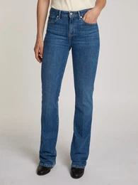 Bootcut-Jeans BOOTCUT RW BLACK Gr. 29, Lnge 30, blau (mid blue) Damen Jeans mit Logo-Badge, Bgelfalten, Nieten