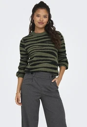 Strickpullover JDYLORRAINE ANIMAL L/S PULLOVER KNT NOOS Gr. XS (34), grn (kalamata detail:black zebra stripes) Damen Pullover