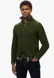 Strickpullover Jacob Cable Knit Half Zip , Herren, Gr. XXXL, grn (duffle bag grn), Strick, Obermaterial: 70% Polyacryl, 30% Wolle, unifarben, modisch, slim fit, Rundhals, Langarm Bndchen, Pullover