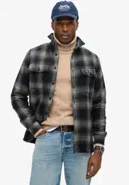 Langarmhemd Wool Miller Overshirt , Herren, Gr. L, N-Gr, over ombre navy, Web, Obermaterial: 43% Polyester, 33% Wolle, 19% Polyacryl, 5% Polyamid, kariert, modisch, regular fit, Rundhals, Langarm, Hemden