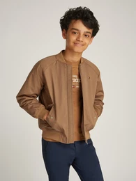 Bomberjacke TWILL BOMBER JACKET , Jungen, Gr. 8 (128), braun (hickory), Web, Obermaterial: 65% Baumwolle, 35% Polyamid, unifarben, regular fit, Langarm Raglanrmel Rippbndchen, Jacken, mit Logo-Patch