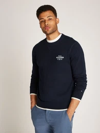 Rundhalspullover GRAPHIC COTTON CREW , Herren, Gr. L, blau (desert sky), Feinstrick, Obermaterial: 100% Baumwolle, unifarben, casual, schmal hftlang, Rundhals, Langarm Rippstrickbndchen kontrastfarben, Pullover, mit Logostickerei