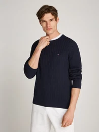 Strickpullover HERRINGBONE STRUCTURE C NK , Herren, Gr. XXXL, blau (desert sky), Strick, Obermaterial: 100% Baumwolle, unifarben, casual, regular fit hftlang, Rundhals, Langarm Rippstrickbndchen, Pullover, mit Zopfmuster