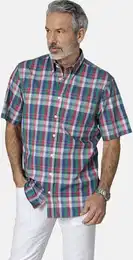 Outdoorhemd Kurzarmhemd ROMANTELLI , Herren, Gr. L, blau (blau kariert), Obermaterial: 100% Baumwolle CO., comfort fit, Kurzarm, Hemden, Zeitloser Button-Down-Kragen