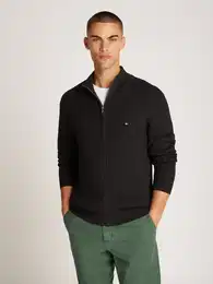 Strickjacke HERRINGBONE STRUCTURE ZIP THRU , Herren, Gr. XXL, schwarz, Strick, Obermaterial: 100% Baumwolle, unifarben, casual, regular fit hftlang, Langarm Rippstrickbndchen, Strickjacken, mit Zopfmuster