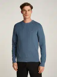 Strickpullover HERRINGBONE STRUCTURE C NK , Herren, Gr. XXL, blau (aegean sea), Strick, Obermaterial: 100% Baumwolle, unifarben, casual, regular fit hftlang, Rundhals, Langarm Rippstrickbndchen, Pullover, mit Zopfmuster
