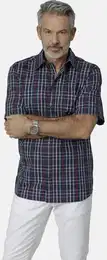Outdoorhemd Kurzarmhemd MILANVILLO , Herren, Gr. XL, blau (dunkelblau kariert), Obermaterial: 100% Baumwolle CO., regular fit, Kurzarm, Hemden, Karohemd mit Kentkragen