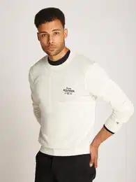 Rundhalspullover GRAPHIC COTTON CREW , Herren, Gr. XL, wei (ivory petal), Feinstrick, Obermaterial: 100% Baumwolle, unifarben, casual, schmal hftlang, Rundhals, Langarm Rippstrickbndchen kontrastfarben, Pullover, mit Logostickerei