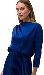 Satinbluse Satinbluse mit 3/4 Arm , Damen, Gr. 42, blau (sodalite blau), Web, Obermaterial: 96% Baumwolle, 4% Elastan. rmelfutter: ohne Futter., glnzend, casual, figurumspielend normal, Langarm weit Bndchen, Blusen