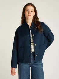 Bomberjacke DF WOOL BOMBER JACKET , Damen, Gr. 34, blau (schwarz night navy), Obermaterial: 60% Wolle, 40% Polyester, unifarben, casual, normal kurz, Langarm, Jacken, mit Wollanteil